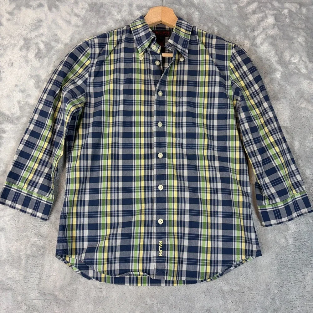 VTG 90s Ralph Ralph Lauren Preppy Youth Small Plaid Button-Up Shirt Long Sleeve